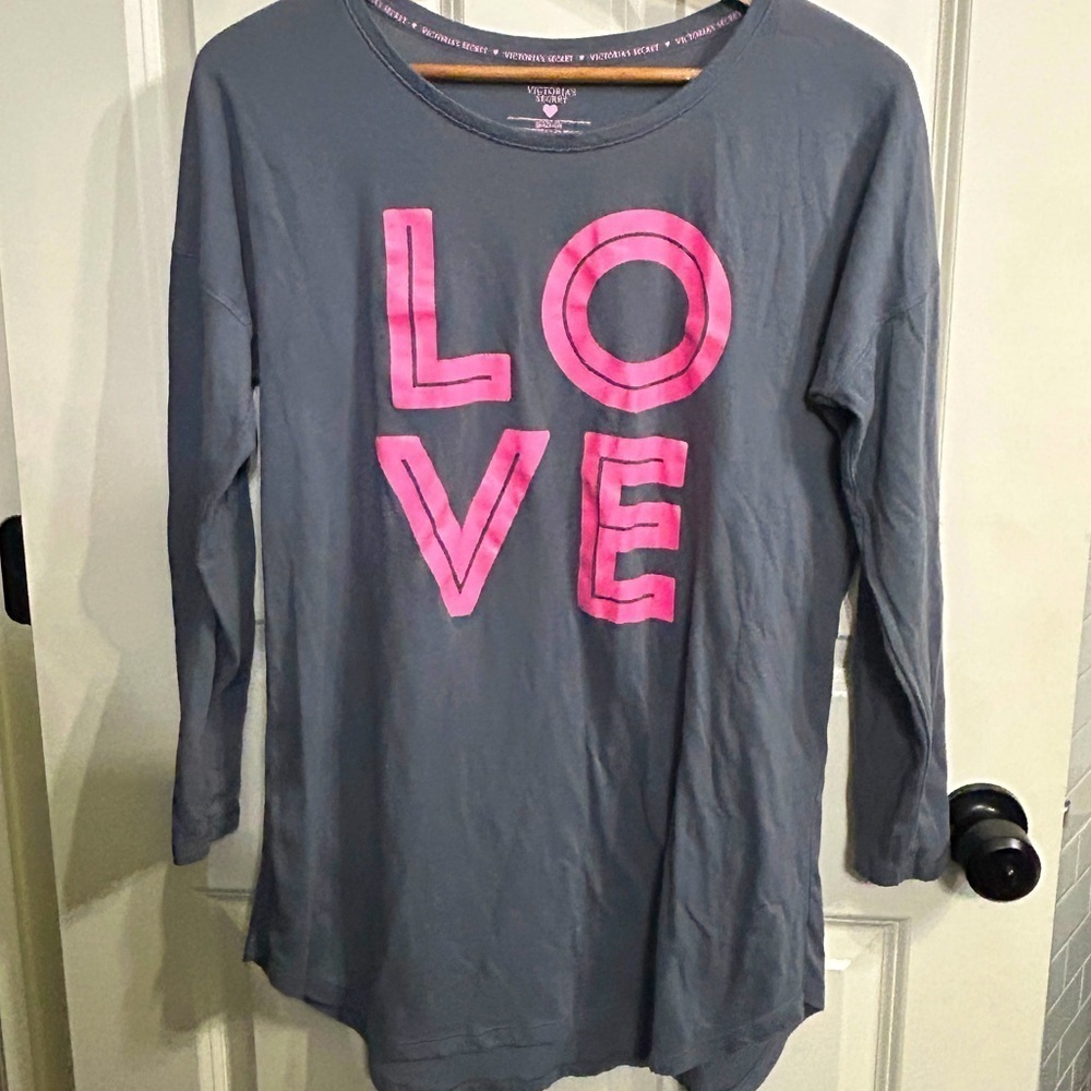 EUC Victoria’s Secret size S grey LOVE pajama shirt/tunic. Comfy. Oversized